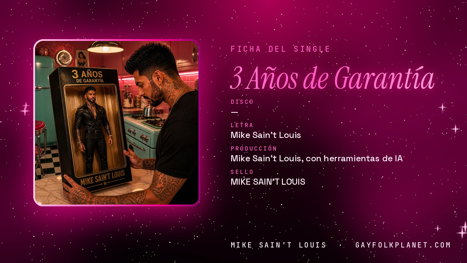 Ficha de la canción «3 Años de Garantía» con su carátula: letra y producción de Mike Sain't Louis