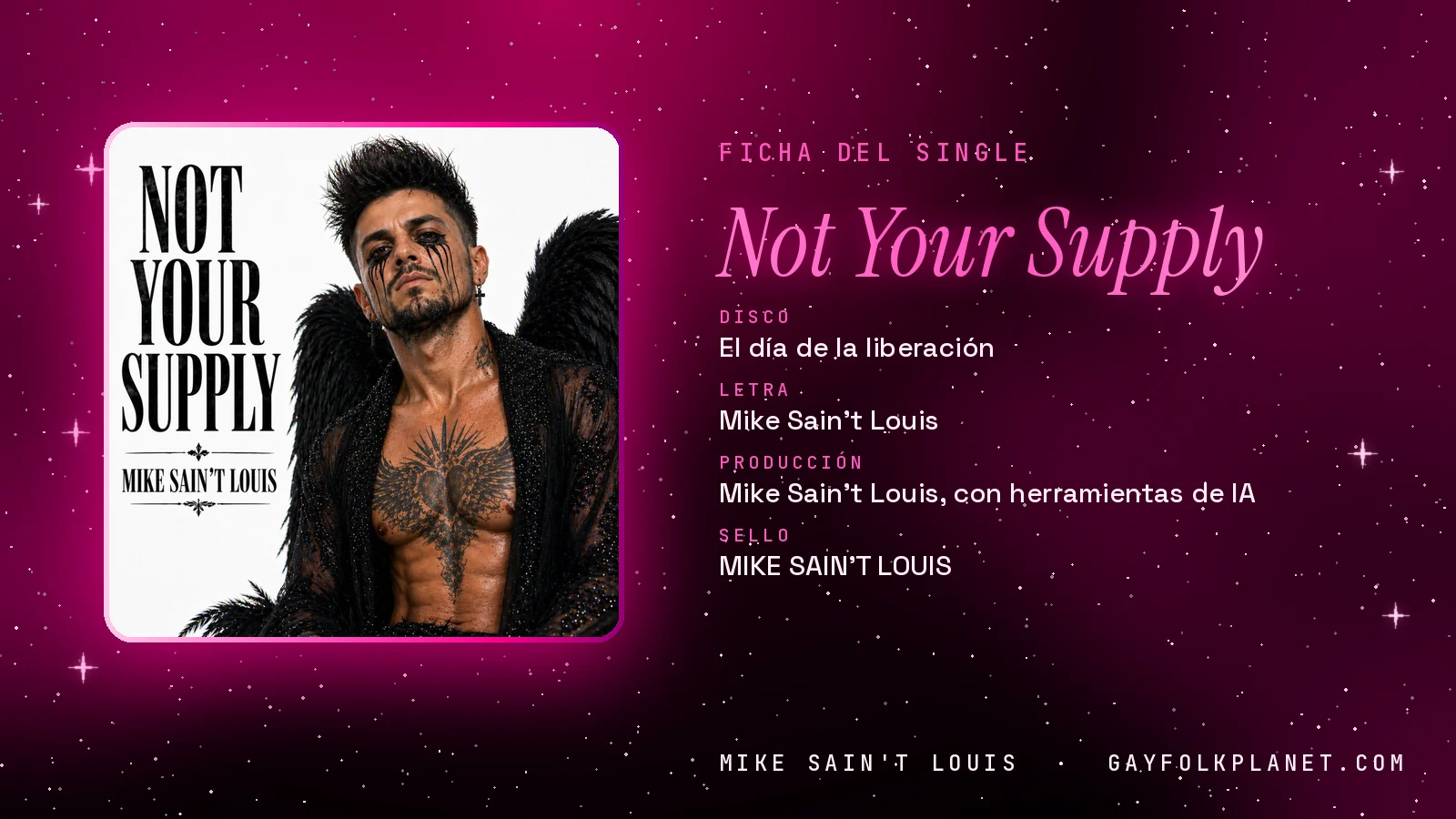 Ficha de la canción «Not Your Supply» con su carátula: disco «El día de la liberación», letra y producción de Mike Sain't Louis