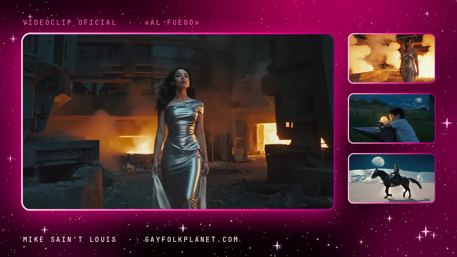 Fotogramas del videoclip oficial de «Al fuego», de Mike Sain't Louis