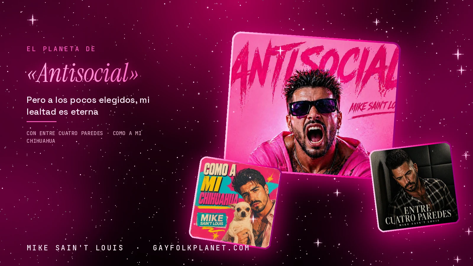 Collage con un detalle de la carátula de «Antisocial» y las carátulas de «Entre Cuatro Paredes», «Como a mi chihuahua»