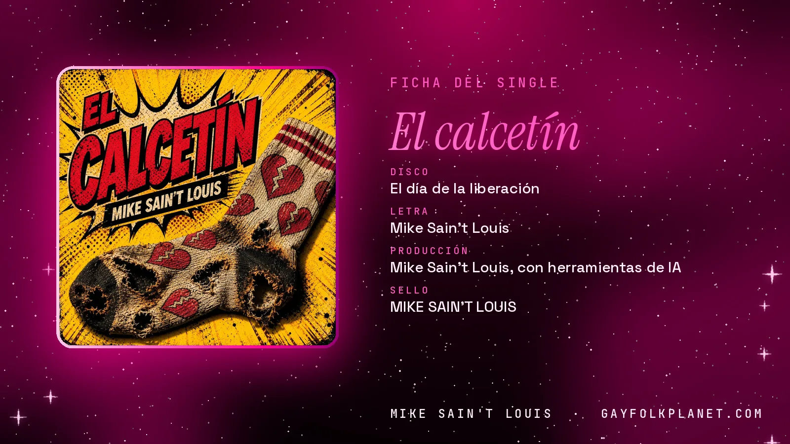 Ficha de la canción «El calcetín» con su carátula: disco «El día de la liberación», letra y producción de Mike Sain't Louis