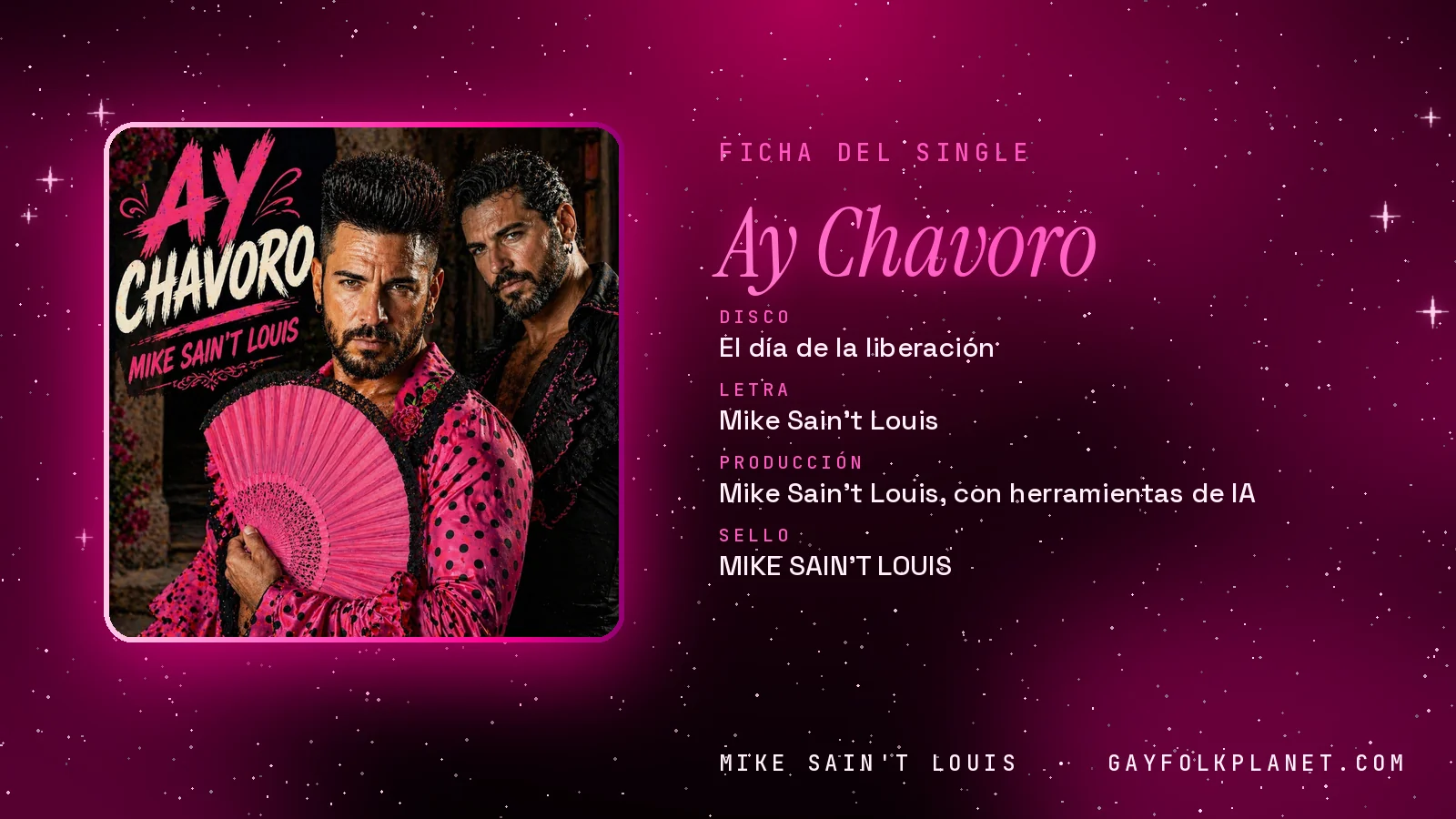 Ficha de la canción «Ay Chavoro» con su carátula: disco «El día de la liberación», letra y producción de Mike Sain't Louis