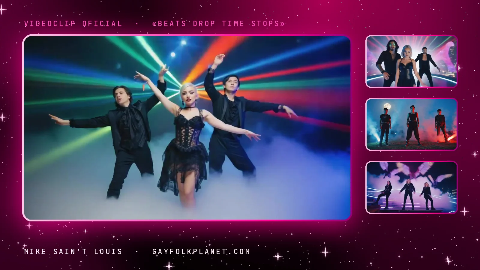 Fotogramas del videoclip oficial de «Beats Drop Time Stops», de Mike Sain't Louis