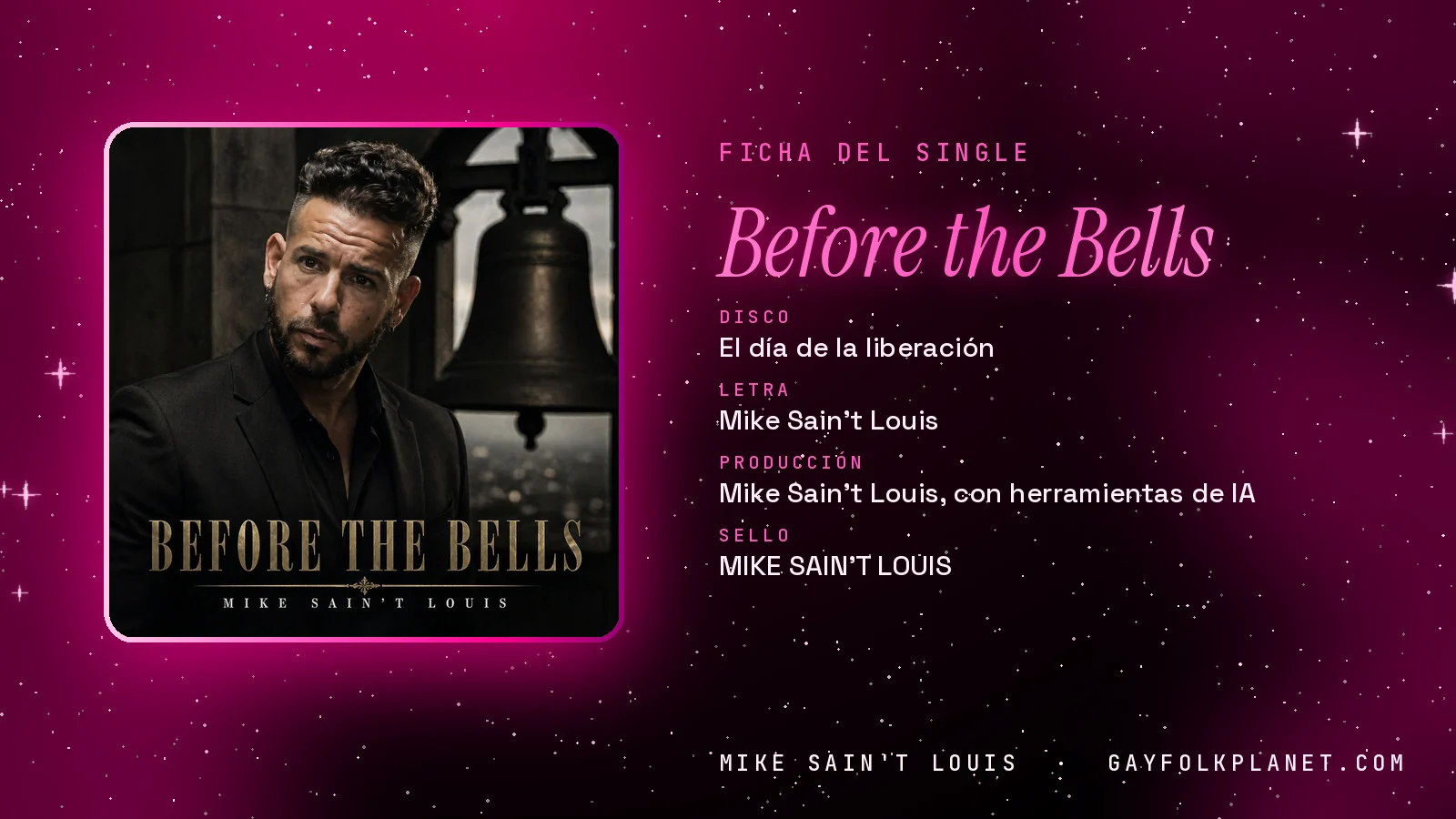 Ficha de la canción «Before the Bells» con su carátula: disco «El día de la liberación», letra y producción de Mike Sain't Louis