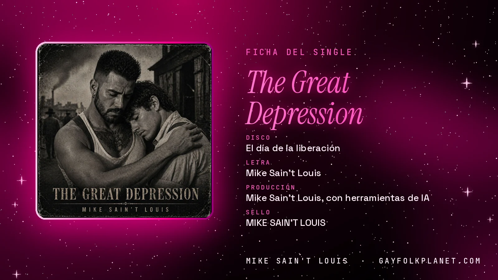 Ficha de la canción «The Great Depression» con su carátula: disco «El día de la liberación», letra y producción de Mike Sain't Louis