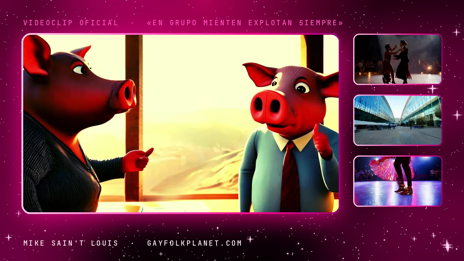 Fotogramas del videoclip oficial de «En grupo mienten explotan siempre», de Mike Sain't Louis