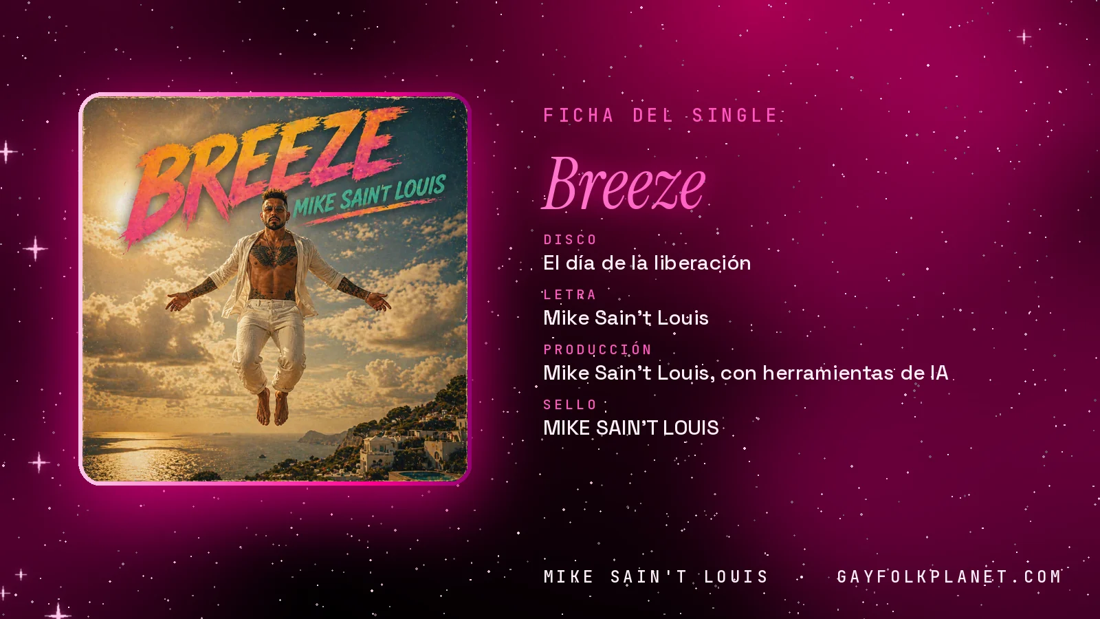 Ficha de la canción «Breeze» con su carátula: disco «El día de la liberación», letra y producción de Mike Sain't Louis