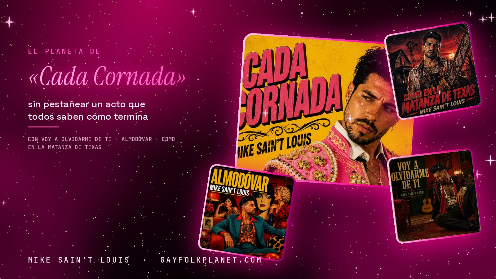 Collage con un detalle de la carátula de «Cada Cornada» y las carátulas de «Voy a olvidarme de ti», «Almodóvar», «Como en la matanza de Texas»