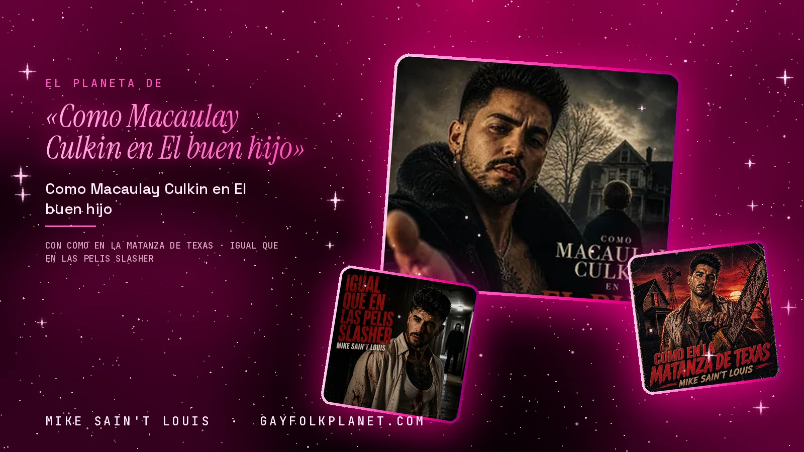 Collage con un detalle de la carátula de «Como Macaulay Culkin en El buen hijo» y las carátulas de «Como en La matanza de Texas», «Igual que en las pelis slasher»