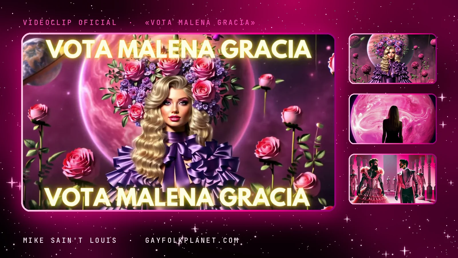Fotogramas del videoclip oficial de «Vota Malena Gracia», de Mike Sain't Louis