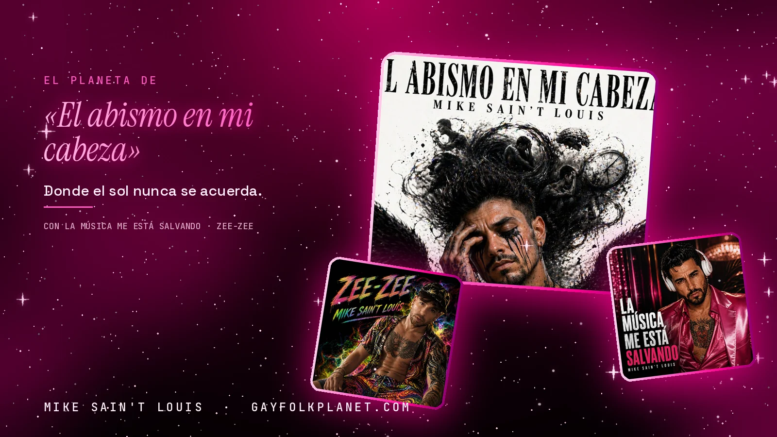 Collage con un detalle de la carátula de «El abismo en mi cabeza» y las carátulas de «La música me está salvando», «Zee-Zee»