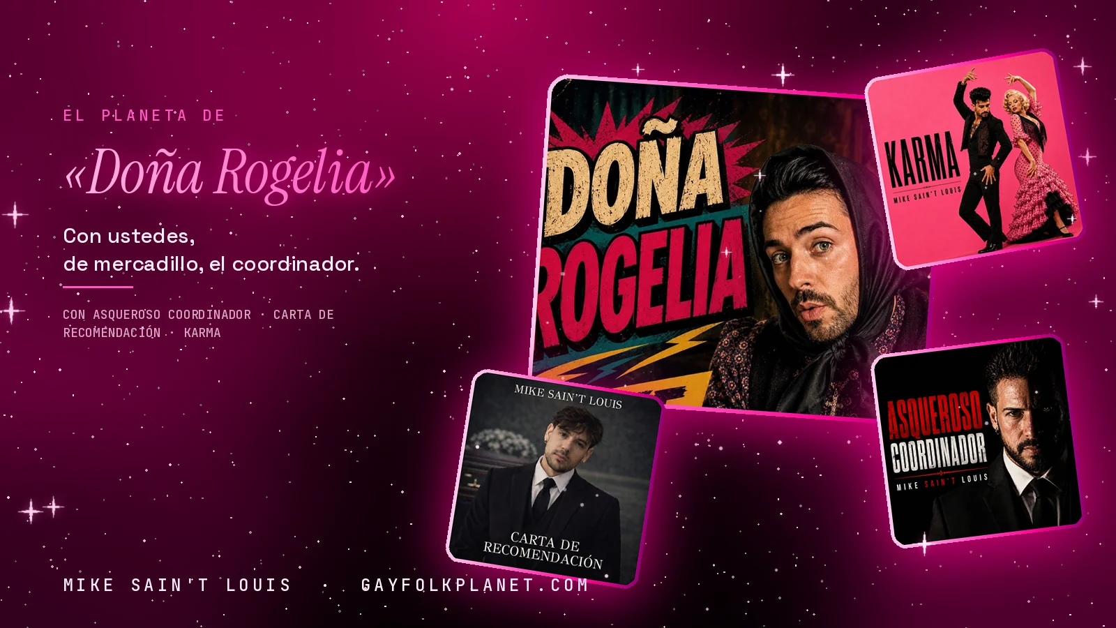 Collage con un detalle de la carátula de «Doña Rogelia» y las carátulas de «Asqueroso coordinador», «Carta de recomendación», «Karma»