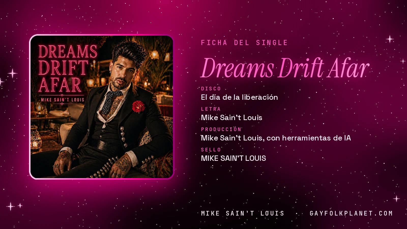 Ficha de la canción «Dreams Drift Afar» con su carátula: disco «El día de la liberación», letra y producción de Mike Sain't Louis