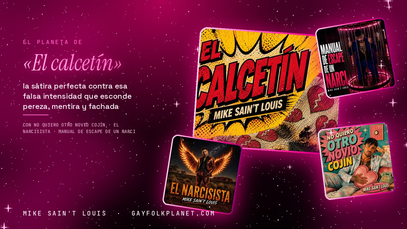 Collage con un detalle de la carátula de «El calcetín» y las carátulas de «No quiero otro novio cojín», «El narcisista», «Manual de escape de un narci»