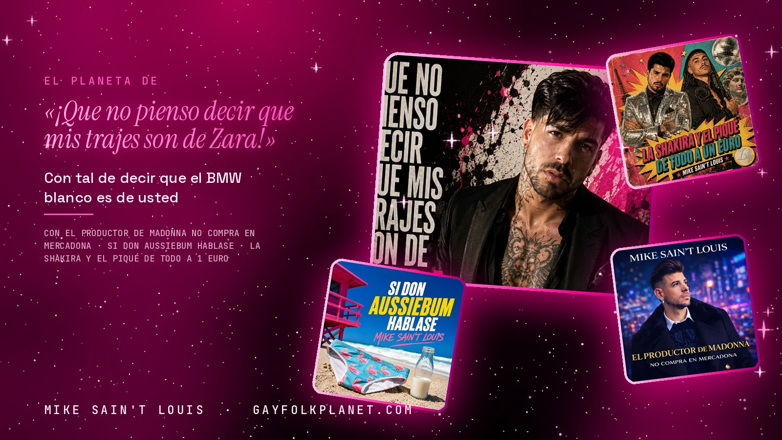 Collage con un detalle de la carátula de «¡Que no pienso decir que mis trajes son de Zara!» y las carátulas de «El productor de Madonna no compra en Mercadona», «Si Don AussieBum hablase», «La Shakira y el Piqué de Todo a 1 Euro»