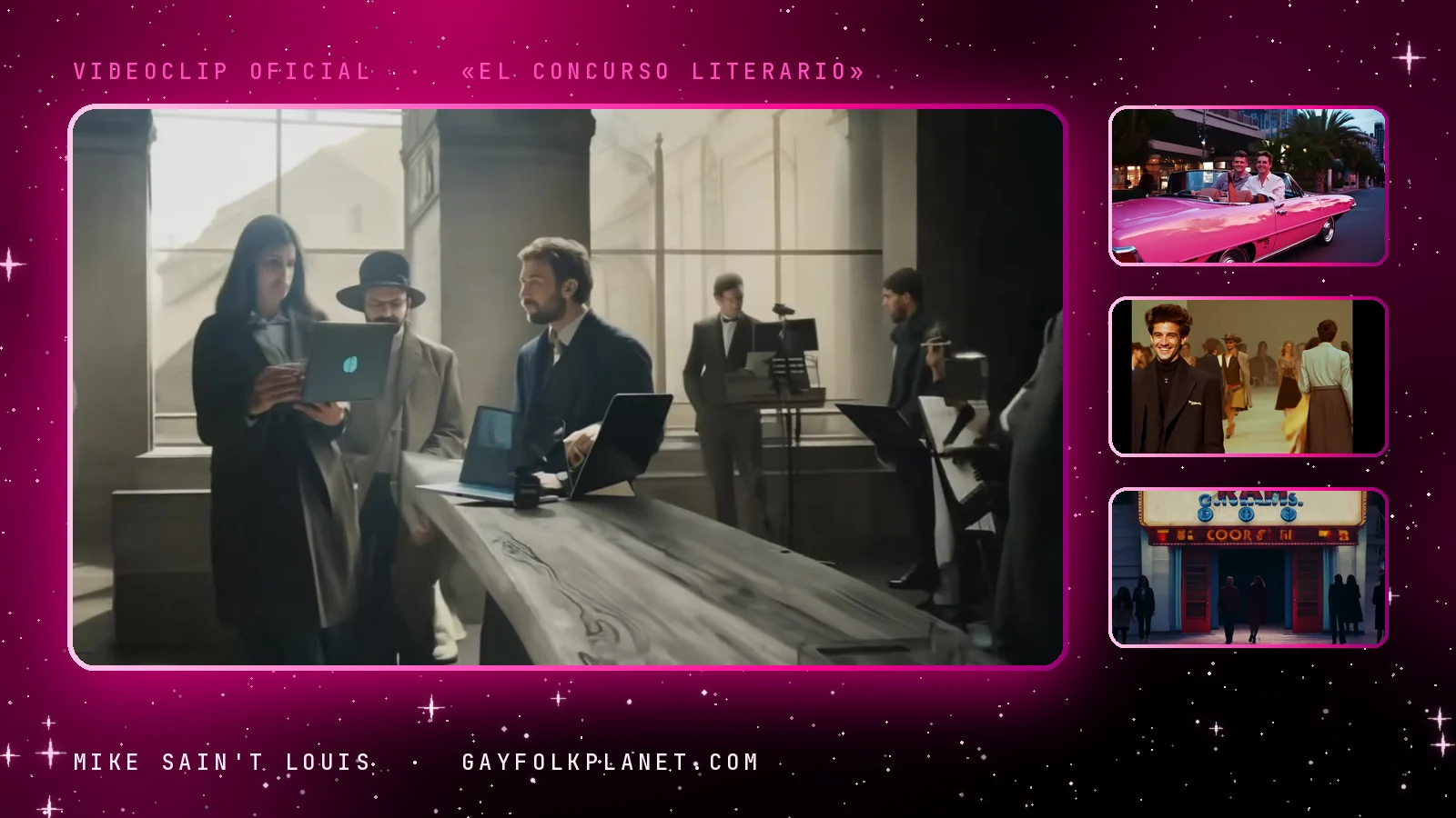 Fotogramas del videoclip oficial de «El concurso literario», de Mike Sain't Louis