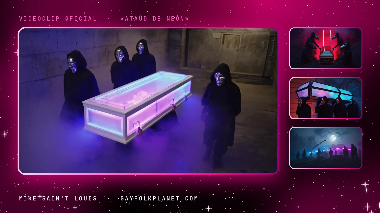 Fotogramas del videoclip oficial de «Ataúd de neón», de Mike Sain't Louis