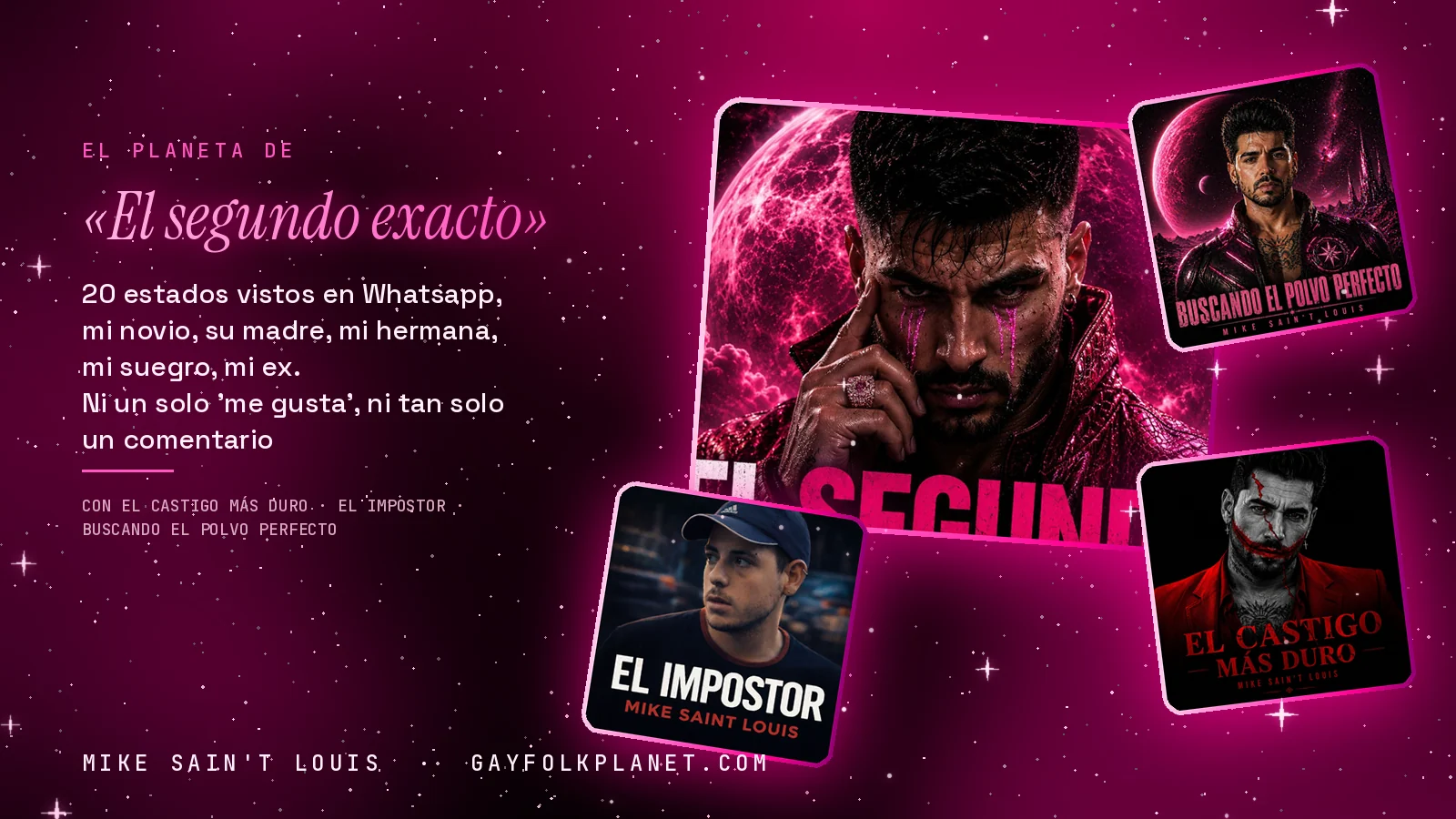 Collage con un detalle de la carátula de «El segundo exacto» y las carátulas de «El castigo más duro», «El impostor», «Buscando el polvo perfecto»