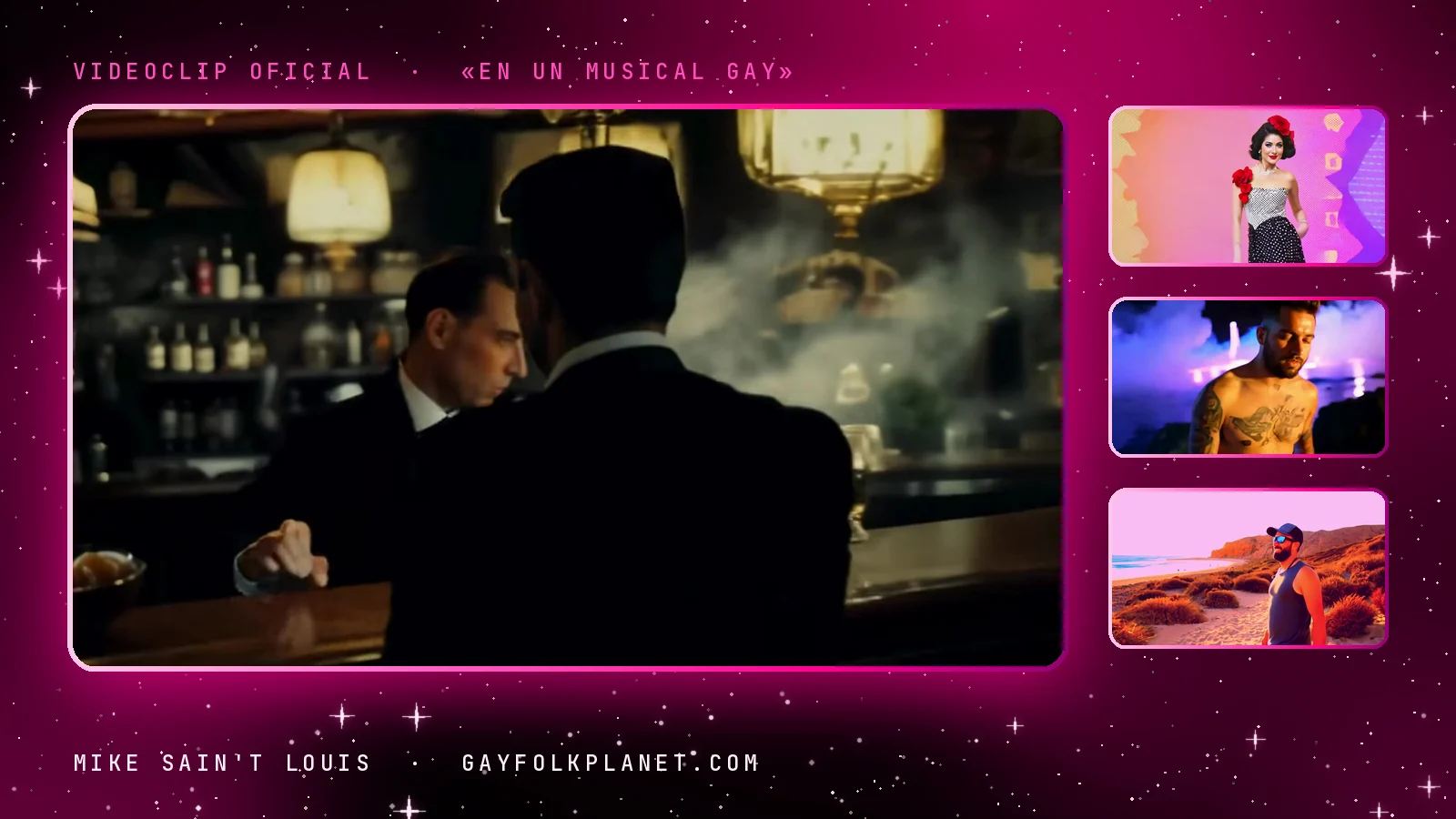 Fotogramas del videoclip oficial de «En un musical gay», de Mike Sain't Louis