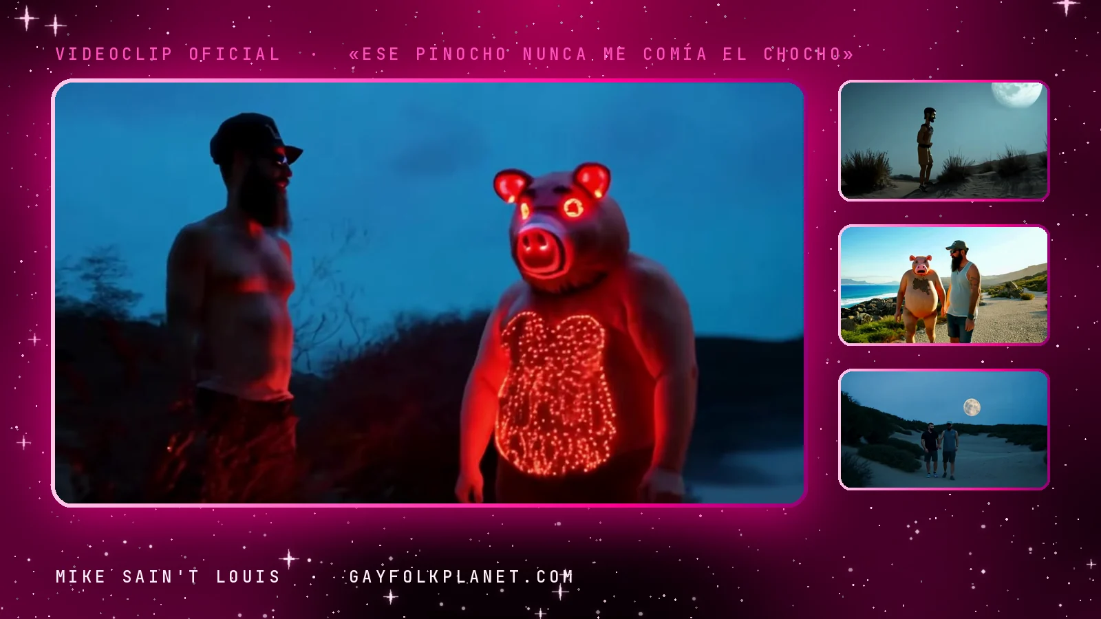 Fotogramas del videoclip oficial de «Ese Pinocho nunca me comía el chocho», de Mike Sain't Louis