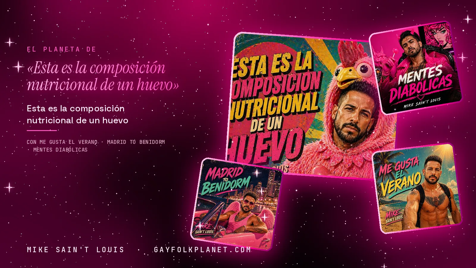 Collage con un detalle de la carátula de «Esta es la composición nutricional de un huevo» y las carátulas de «Me gusta el verano», «Madrid to Benidorm», «Mentes diabólicas»