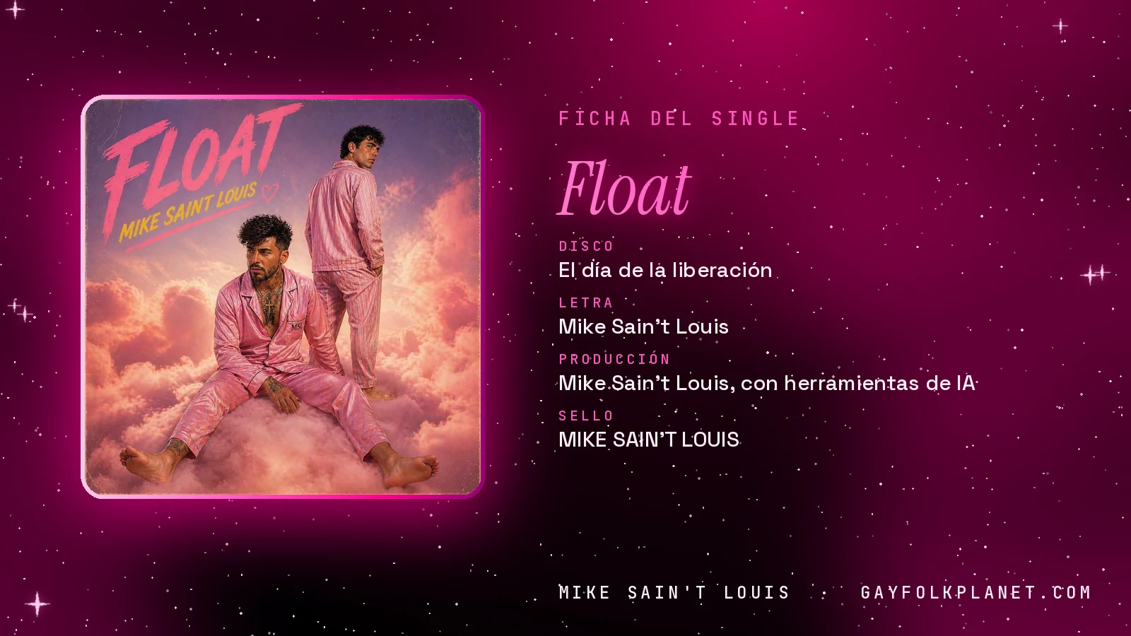 Ficha de la canción «Float» con su carátula: disco «El día de la liberación», letra y producción de Mike Sain't Louis