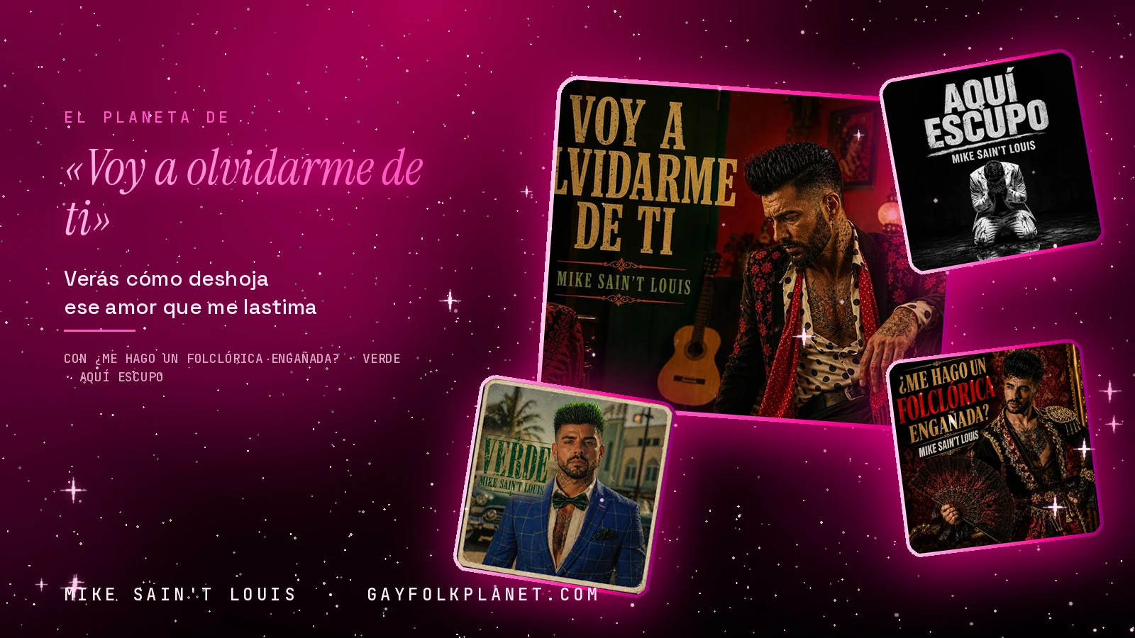 Collage con un detalle de la carátula de «Voy a olvidarme de ti» y las carátulas de «¿Me hago un folclórica engañada?», «Verde», «Aquí escupo»