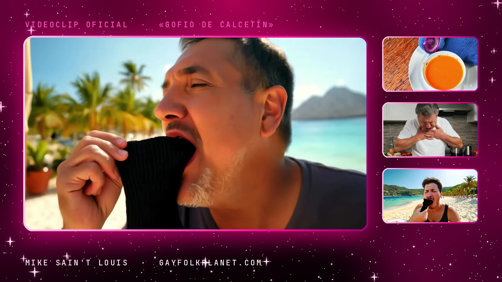 Fotogramas del videoclip oficial de «Gofio de calcetín», de Mike Sain't Louis