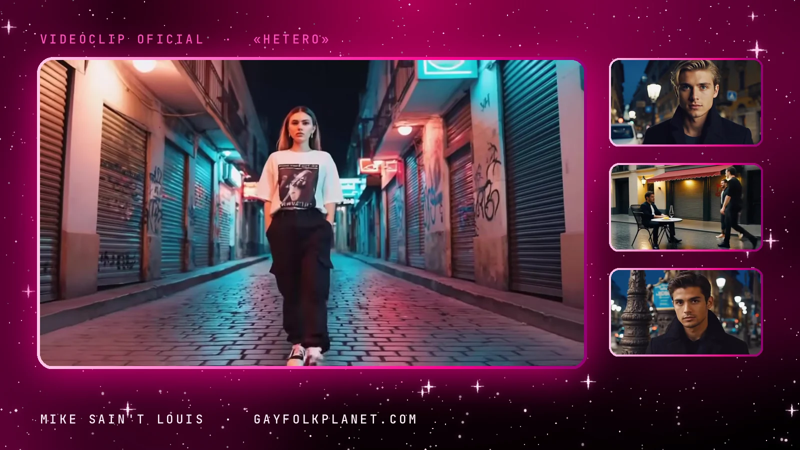 Fotogramas del videoclip oficial de «Hetero», de Mike Sain't Louis