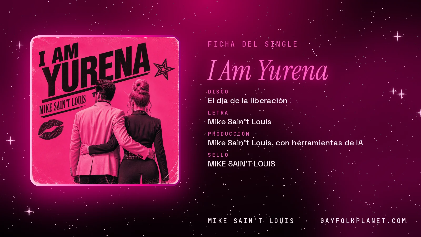 Ficha de la canción «I Am Yurena» con su carátula: disco «El día de la liberación», letra y producción de Mike Sain't Louis