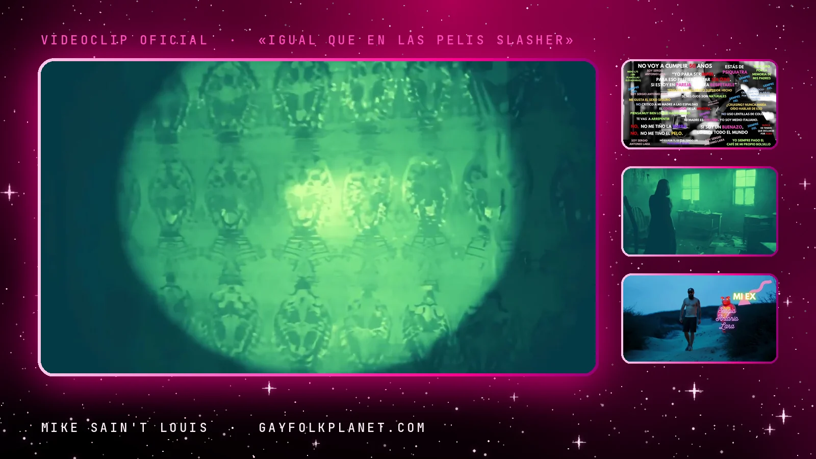 Fotogramas del videoclip oficial de «Igual que en las pelis slasher», de Mike Sain't Louis