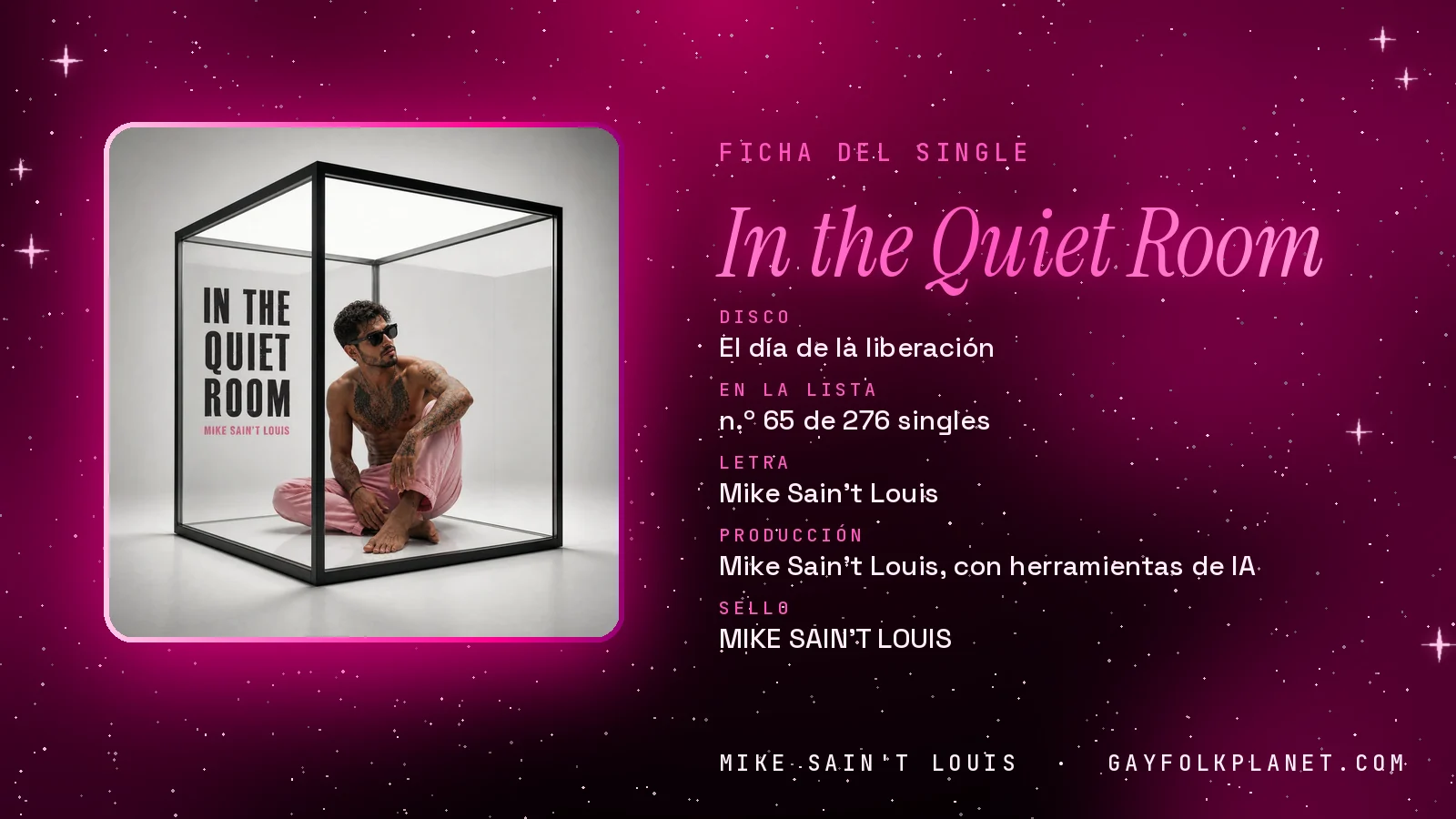 Ficha de la canción «In the Quiet Room» con su carátula: disco «El día de la liberación», letra y producción de Mike Sain't Louis