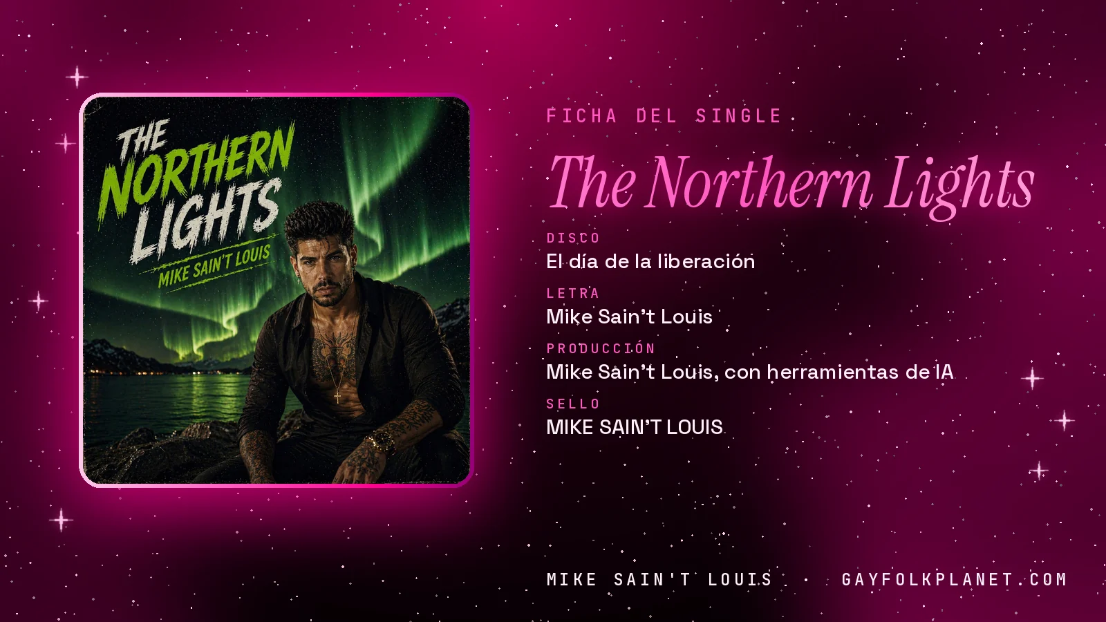 Ficha de la canción «The Northern Lights» con su carátula: disco «El día de la liberación», letra y producción de Mike Sain't Louis