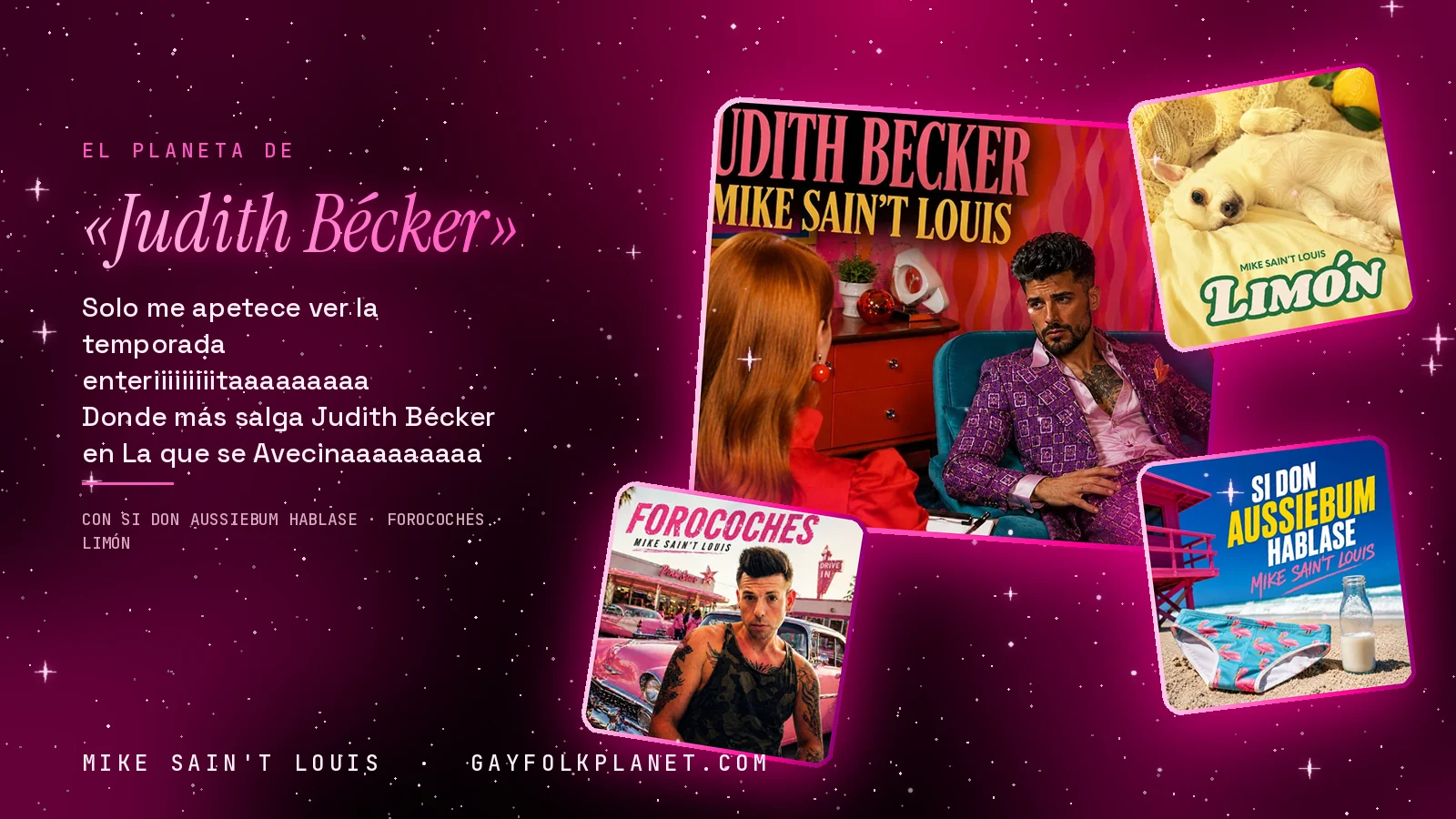 Collage con un detalle de la carátula de «Judith Bécker» y las carátulas de «Si Don Aussiebum Hablase», «Forocoches», «Limón»