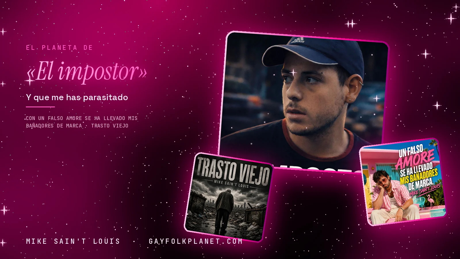 Collage con un detalle de la carátula de «El impostor» y las carátulas de «Un falso amore se ha llevado mis bañadores de marca», «Trasto viejo»