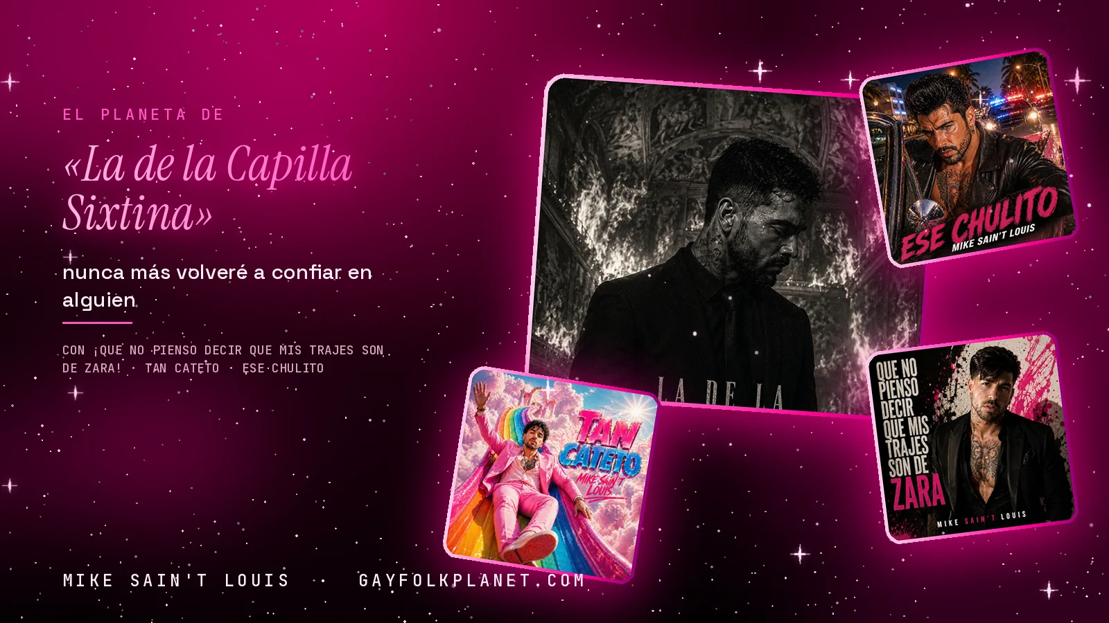 Collage con un detalle de la carátula de «La de la Capilla Sixtina» y las carátulas de «¡Que no pienso decir que mis trajes son de Zara!», «Tan cateto», «Ese chulito»
