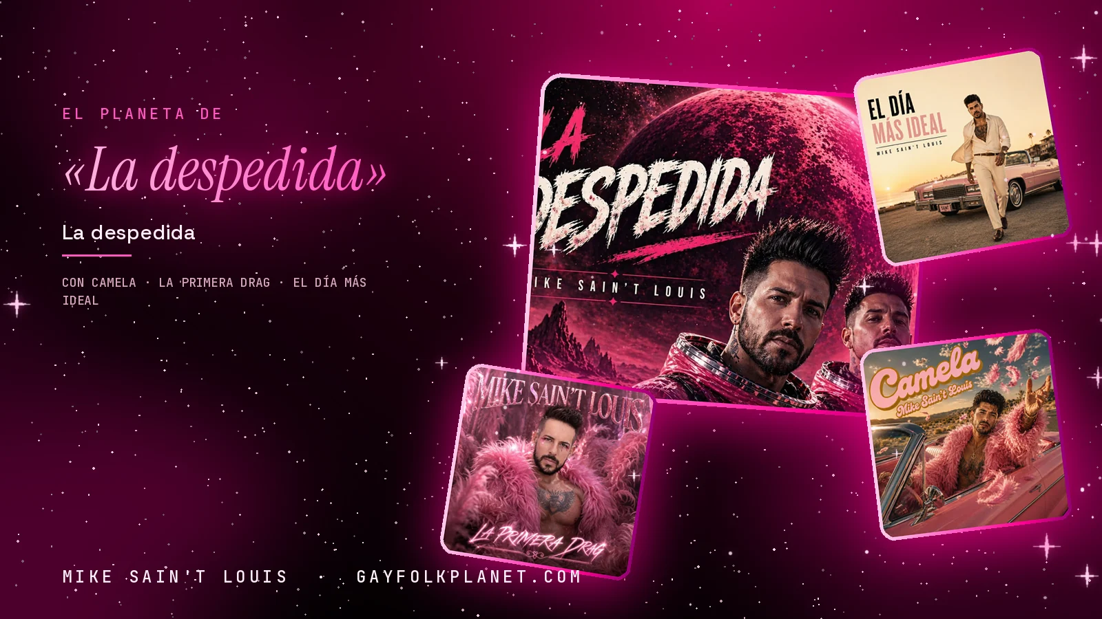 Collage con un detalle de la carátula de «La despedida» y las carátulas de «Camela», «La Primera Drag», «El Día Más Ideal»