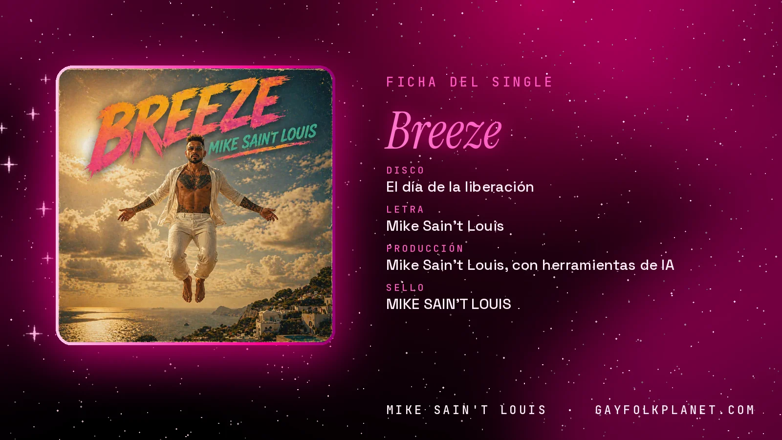 Ficha de la canción «Breeze» con su carátula: disco «El día de la liberación», letra y producción de Mike Sain't Louis