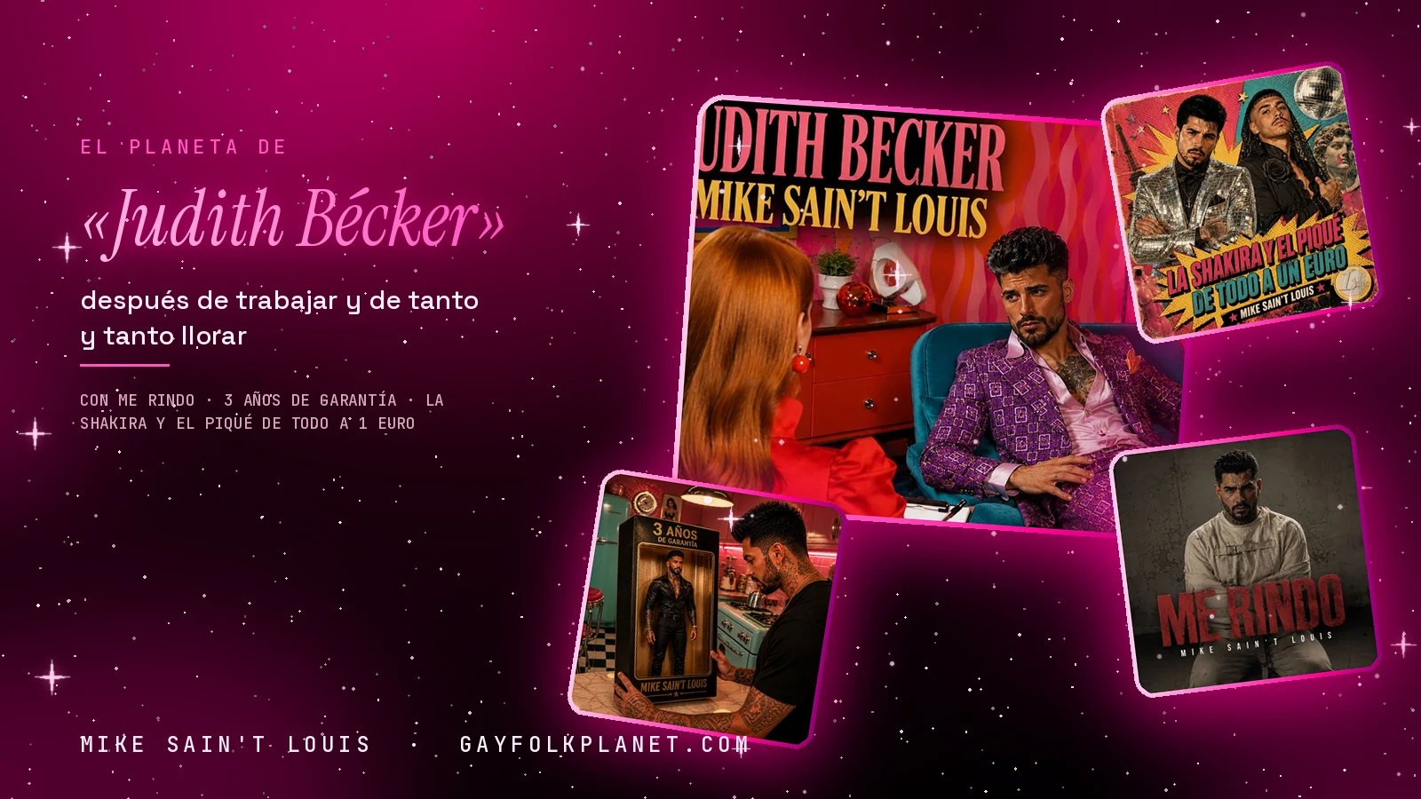 Collage con un detalle de la carátula de «Judith Bécker» y las carátulas de «Me rindo», «3 años de garantía», «La Shakira y el Piqué de todo a 1 euro»