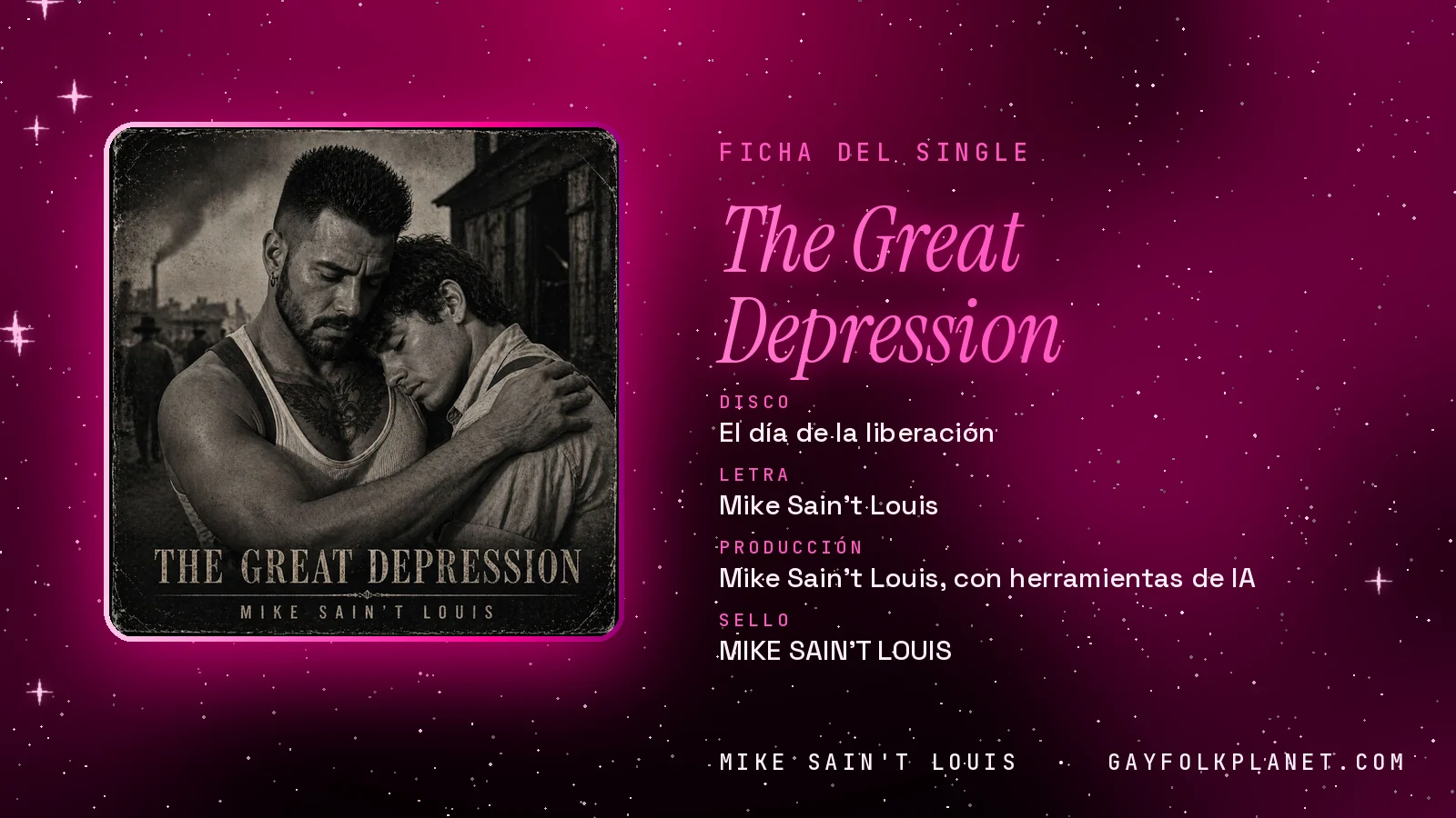 Ficha de la canción «The Great Depression» con su carátula: disco «El día de la liberación», letra y producción de Mike Sain't Louis