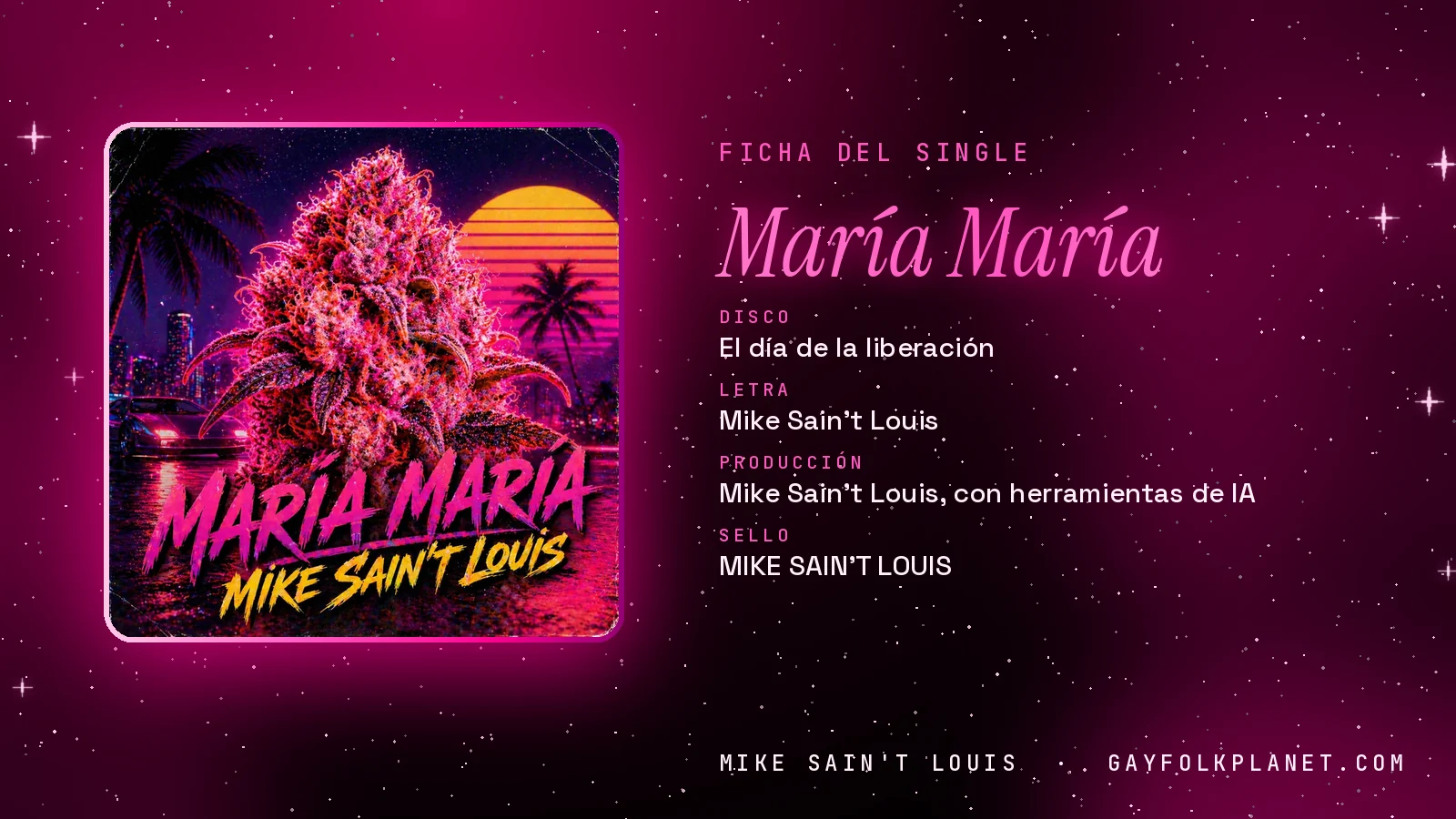 Ficha de la canción «María María» con su carátula: disco «El día de la liberación», letra y producción de Mike Sain't Louis