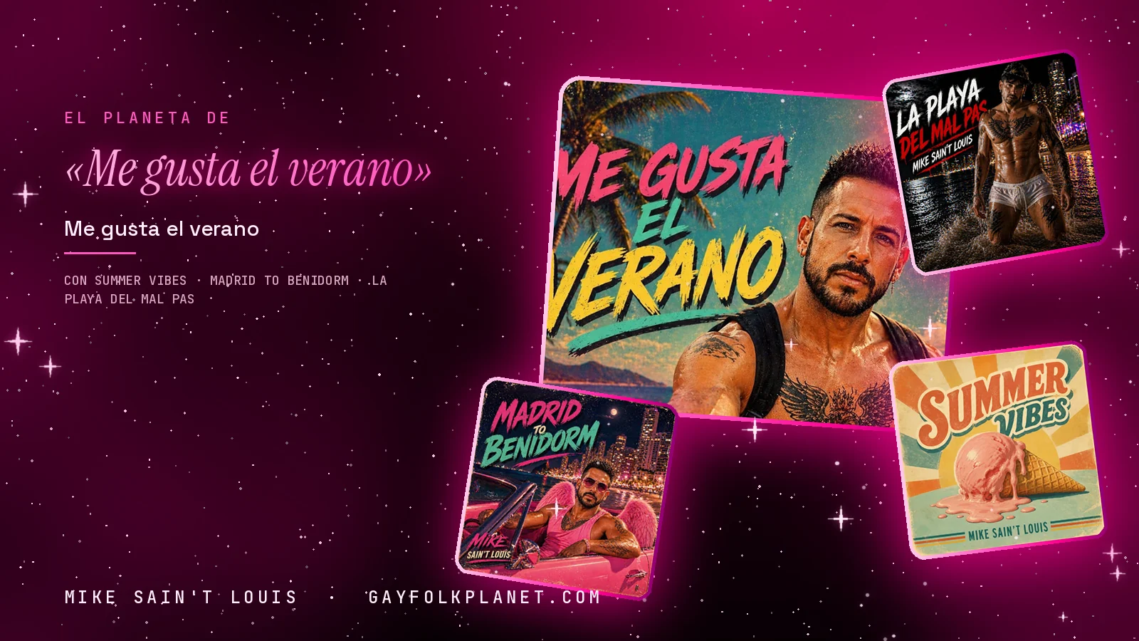 Collage con un detalle de la carátula de «Me gusta el verano» y las carátulas de «Summer Vibes», «Madrid to Benidorm», «La Playa del Mal Pas»