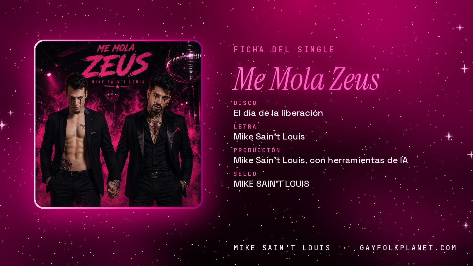 Ficha de la canción «Me Mola Zeus» con su carátula: disco «El día de la liberación», letra y producción de Mike Sain't Louis