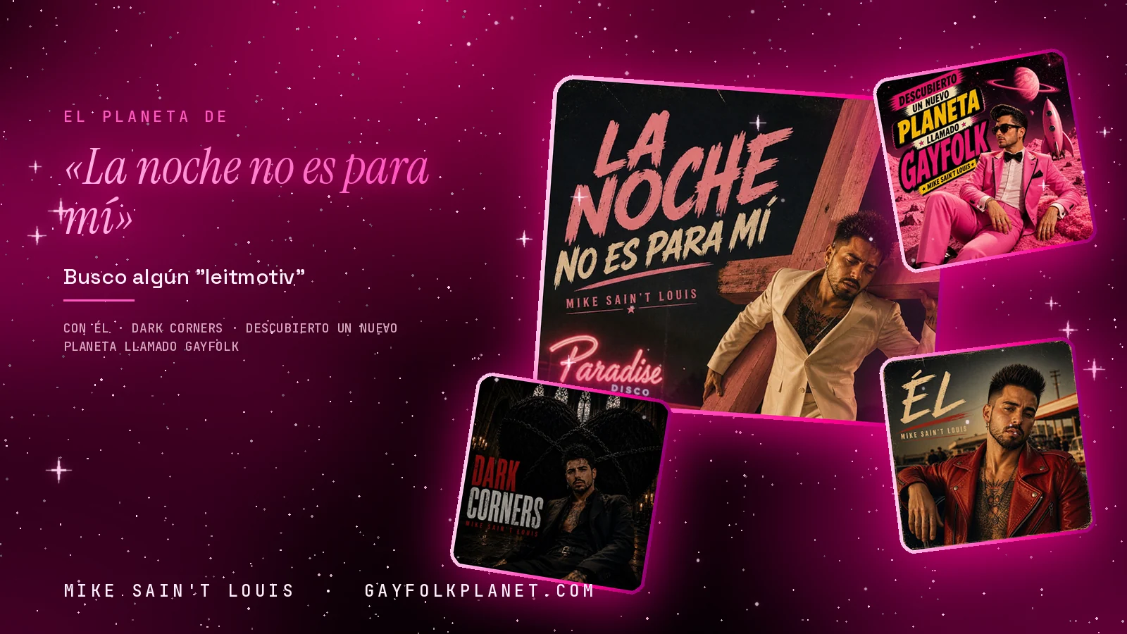 Mosaico con un recorte de la portada de «La noche no es para mí» junto a las de «Él», «Dark Corners» y el primer disco