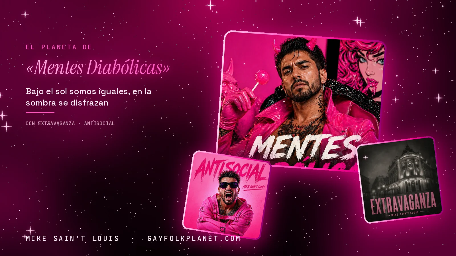 Collage con un detalle de la carátula de «Mentes Diabólicas» y las carátulas de «Extravaganza», «Antisocial»