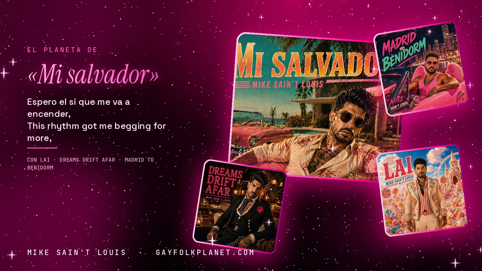 Collage con un detalle de la carátula de «Mi salvador» y las carátulas de «Lai», «Dreams Drift Afar», «Madrid to Benidorm»