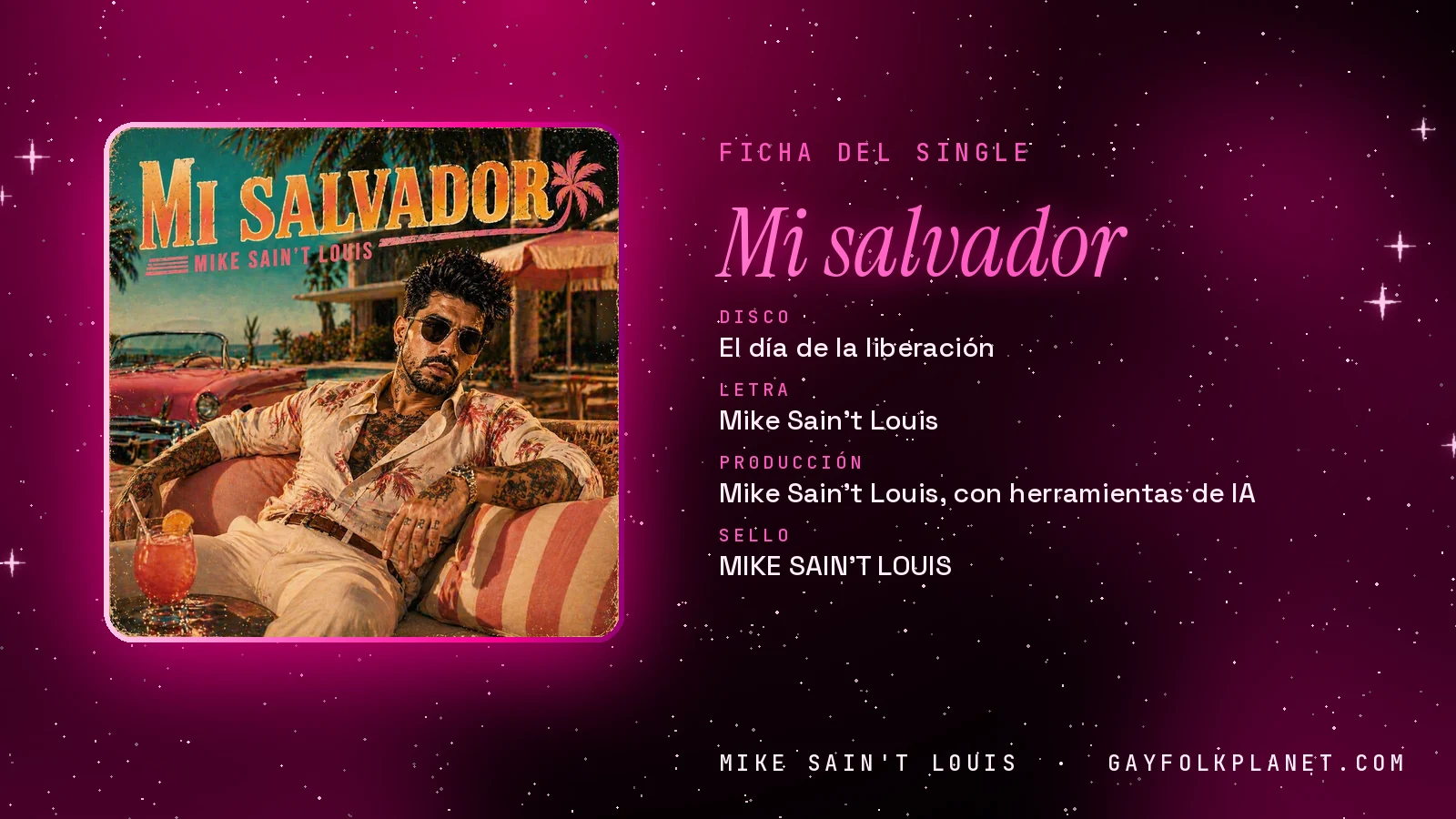 Ficha de la canción «Mi salvador» con su carátula: disco «El día de la liberación», letra y producción de Mike Sain't Louis