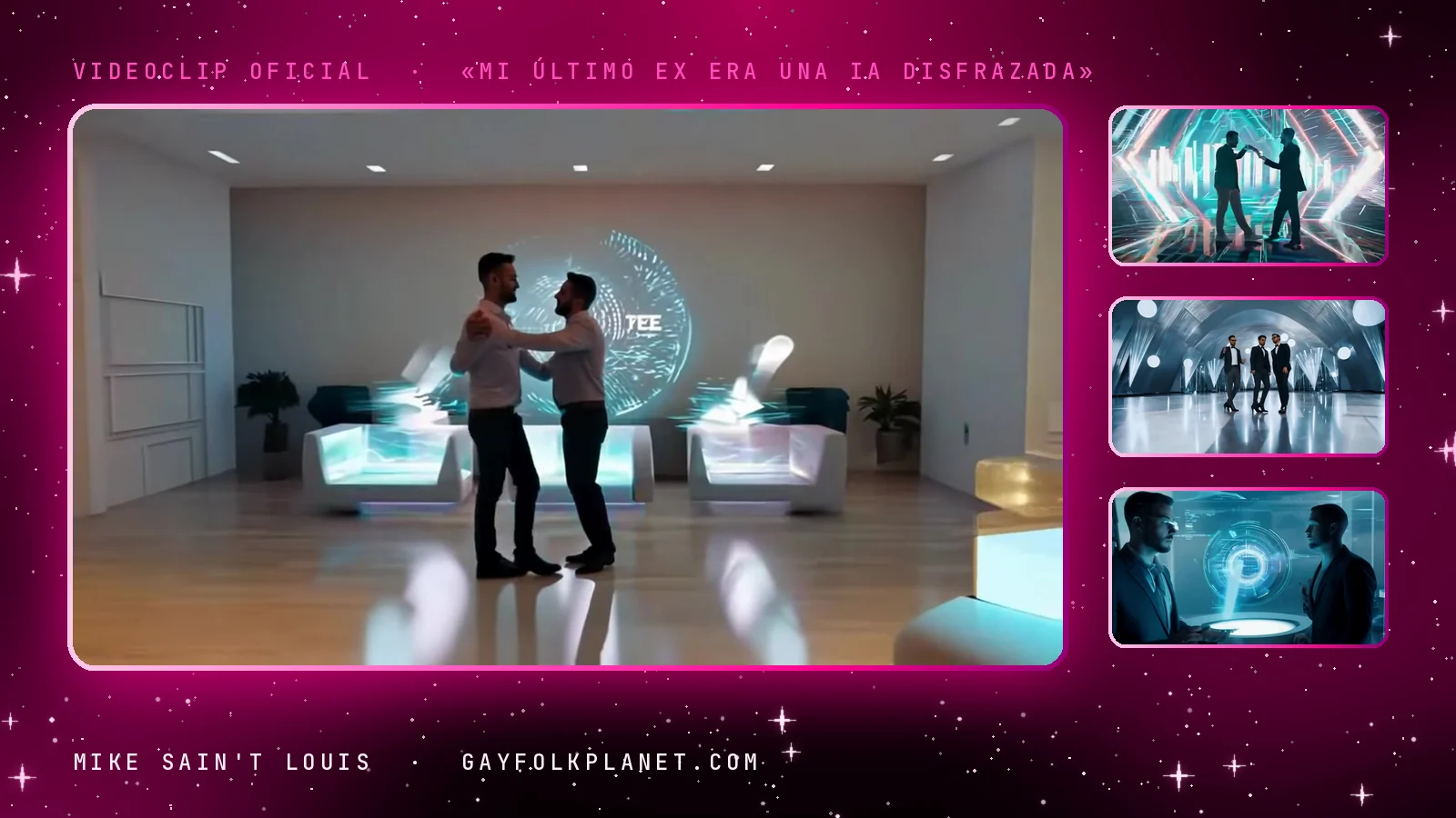 Fotogramas del videoclip oficial de «Mi Último Ex Era una IA Disfrazada», de Mike Sain't Louis