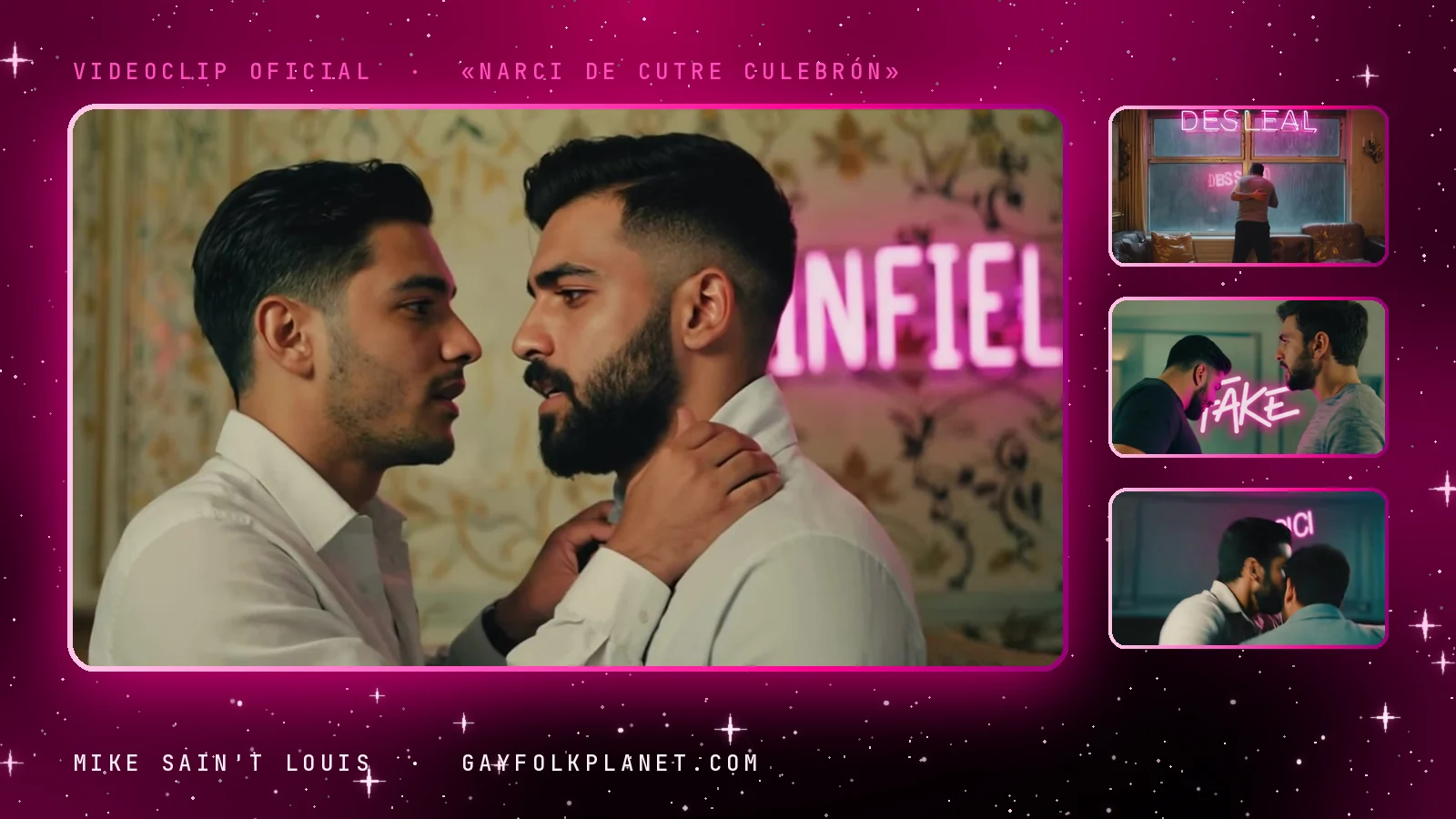 Fotogramas del videoclip oficial de «Narci de cutre culebrón», de Mike Sain't Louis