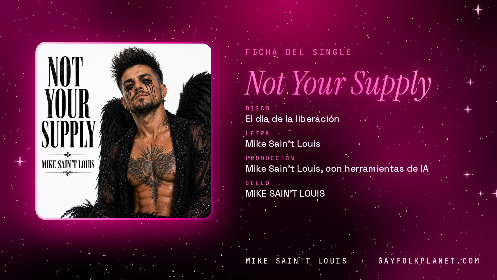Ficha de la canción «Not Your Supply» con su carátula: disco «El día de la liberación», letra y producción de Mike Sain't Louis